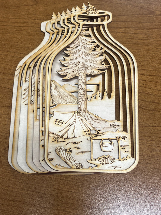 Bottle with Camping Scene - Separate Pieces