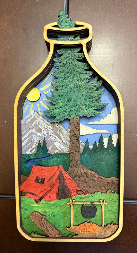 Bottle with Camping Scene
